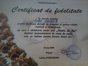 certificat 50 ani casatorie fam Isac